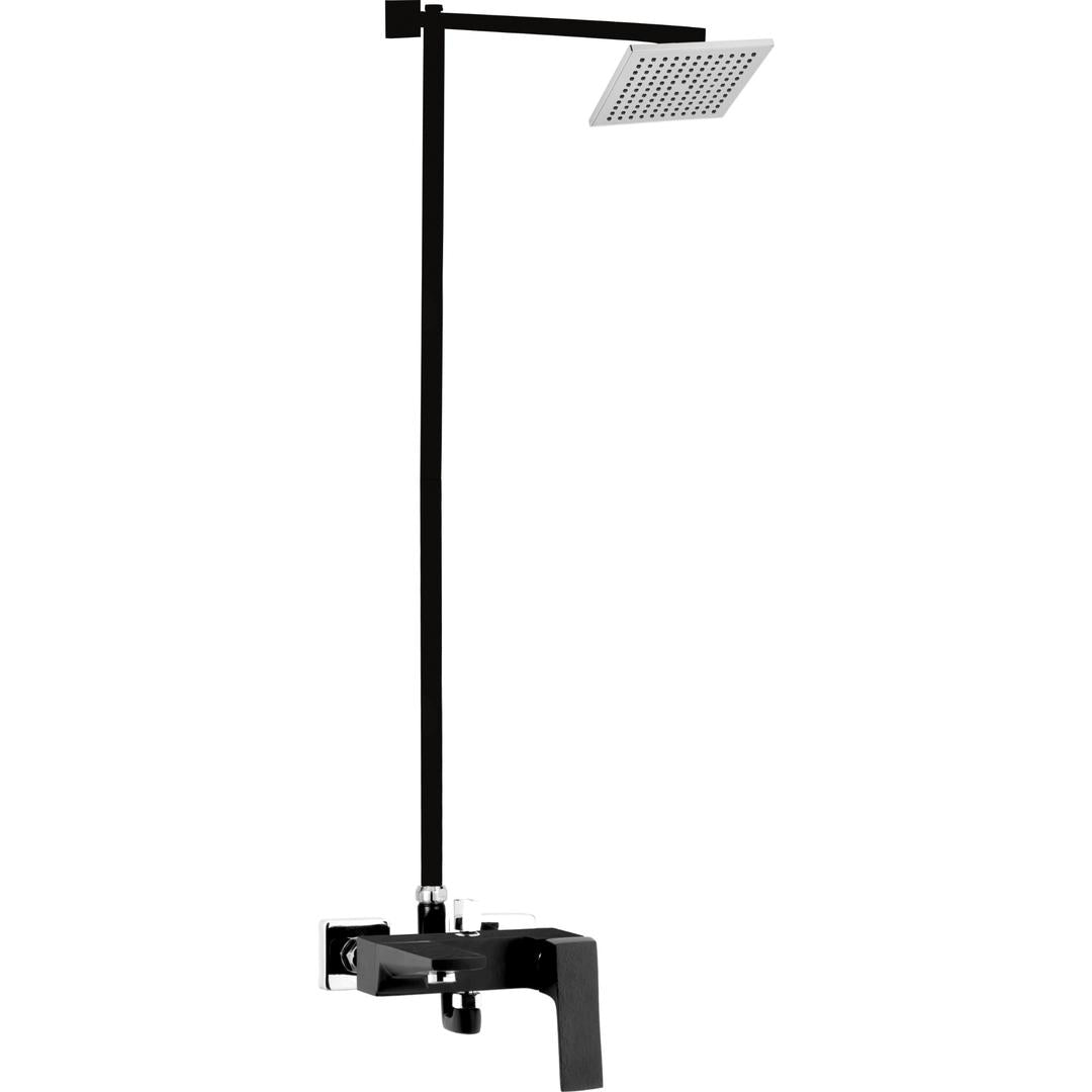 Matt-Black MEDUSA Square Complete-Set 8-Pcs includes Bath Mixer(4th-rod, T-arm+ jet Shower)1Pcs,  Basin Mixer:1Pcs,  T-Cocks:3Pcs,Double Bib-Cock:1Pcs,Muslim Shower with Chain:1.20mtr 1PcsBasin waste:1Pcs