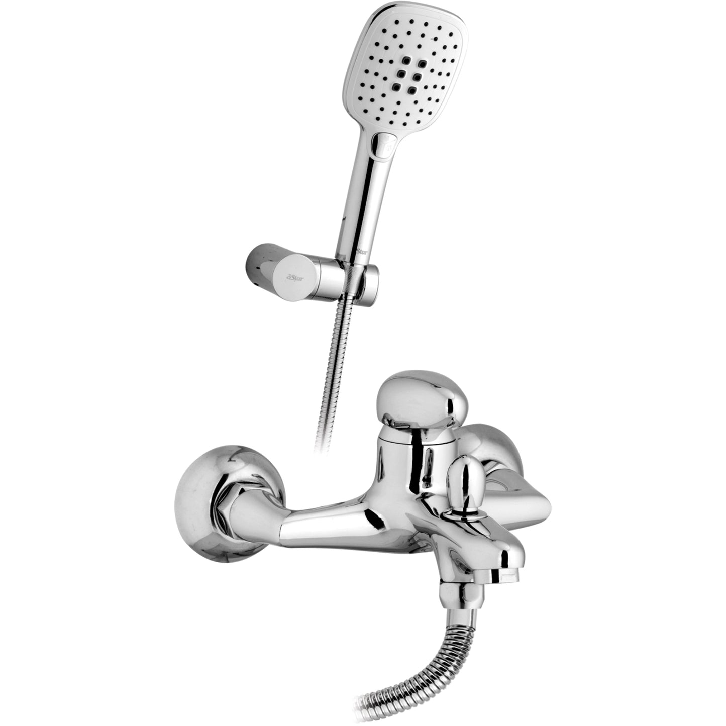 ELLIPTICAL Complete-Set 8-Pcs includes  bath Mixer(4th-rod, T-arm+ jet Shower)1Pcs, Basin Mixer:1Pcs,  Double Bib-Cock:1Pcs,   Muslim Shower with Chain:1.20mtr 1Pcs , T-Cocks:3Pcs,  Basin waste:1Pcs(EL-0)