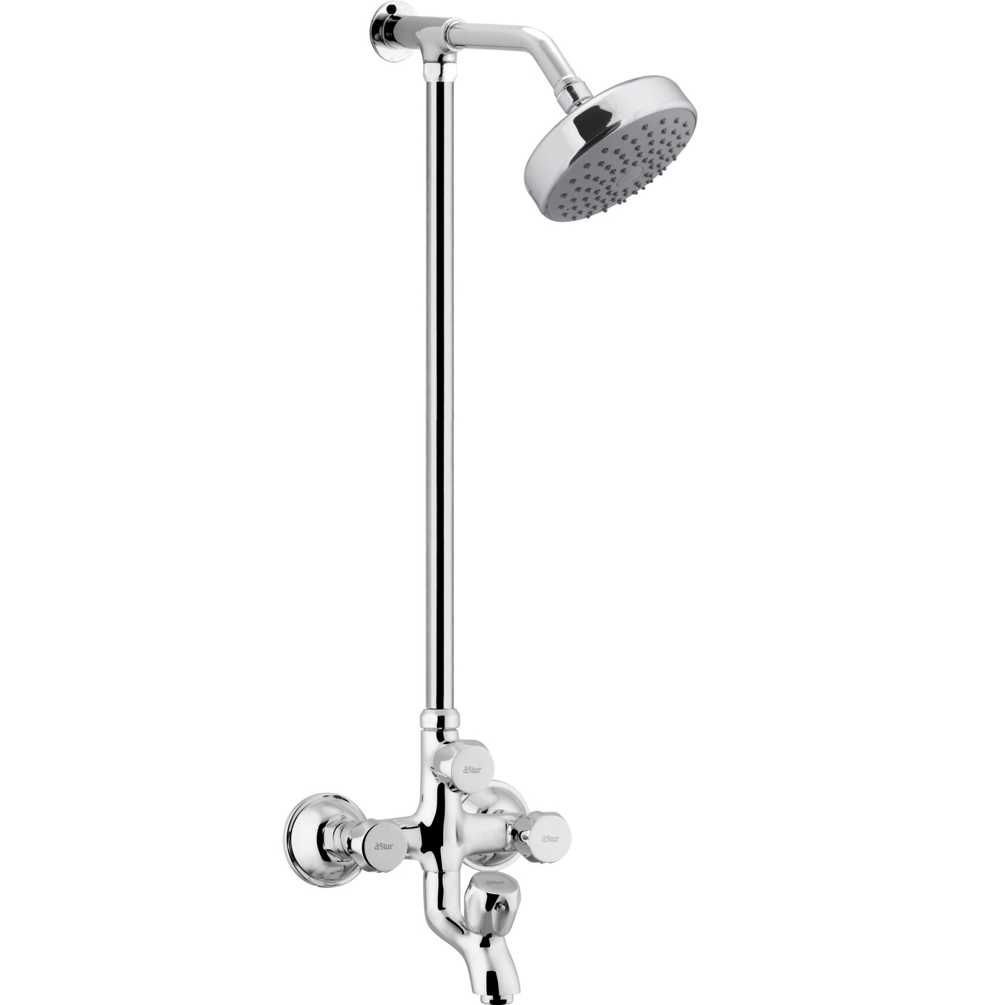 BLOSSOM Complete-Set 8-Pcs includes  Bath Mixer(4th-rod, T-arm+ jet Shower)1Pcs,  Basin Mixer:1Pcs,   Double Bib-Cock:1Pcs,Muslim Shower with Chain:1.20mtr 1Pcs ,T-Cocks:3Pcs, Basin waste:1Pcs(BM-0)